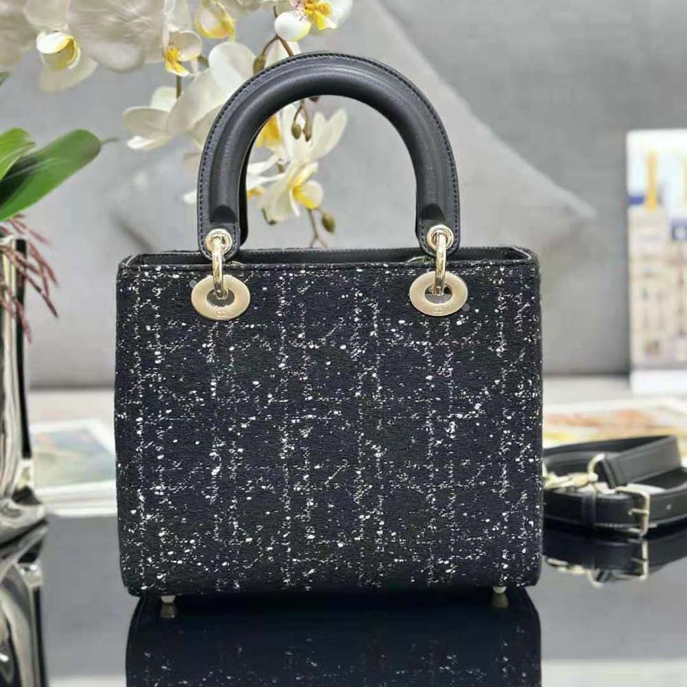 Dior Women Medium Lady D-lite Bag Black Cannage Tweed - image 4