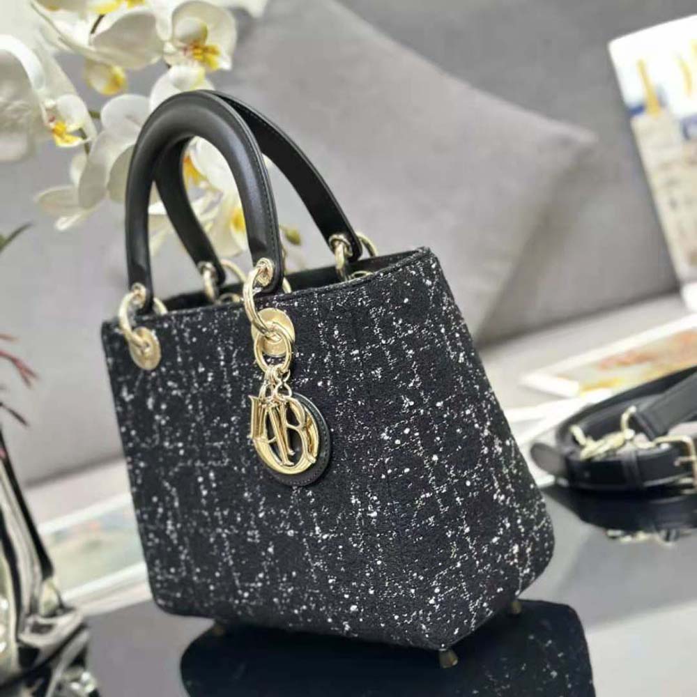 Dior Women Medium Lady D-lite Bag Black Cannage Tweed - image 5
