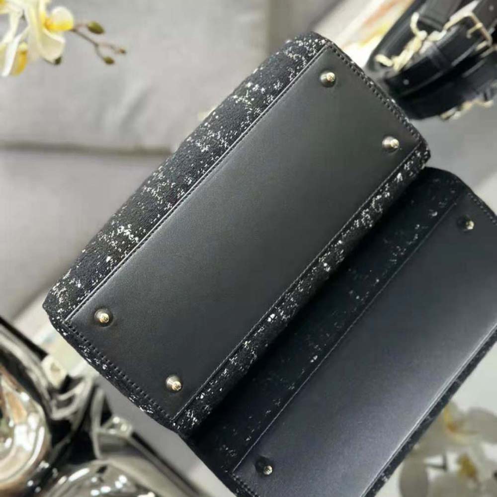 Dior Women Medium Lady D-lite Bag Black Cannage Tweed - image 9
