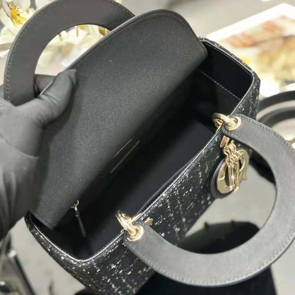 Dior Women Medium Lady D-lite Bag Black Cannage Tweed - image 10