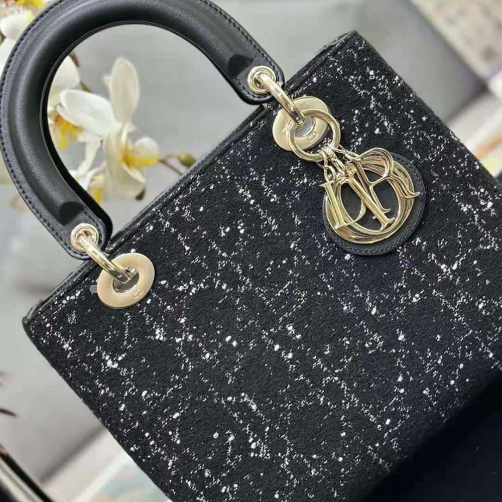 Dior Women Medium Lady D-lite Bag Black Cannage Tweed - image 6