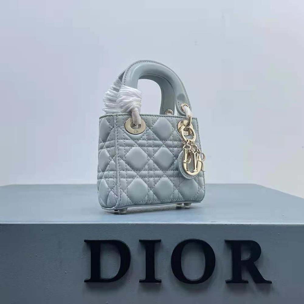 Dior Women Mini Lady Dior Bag Placid Blue Cannage Lambskin - image 4