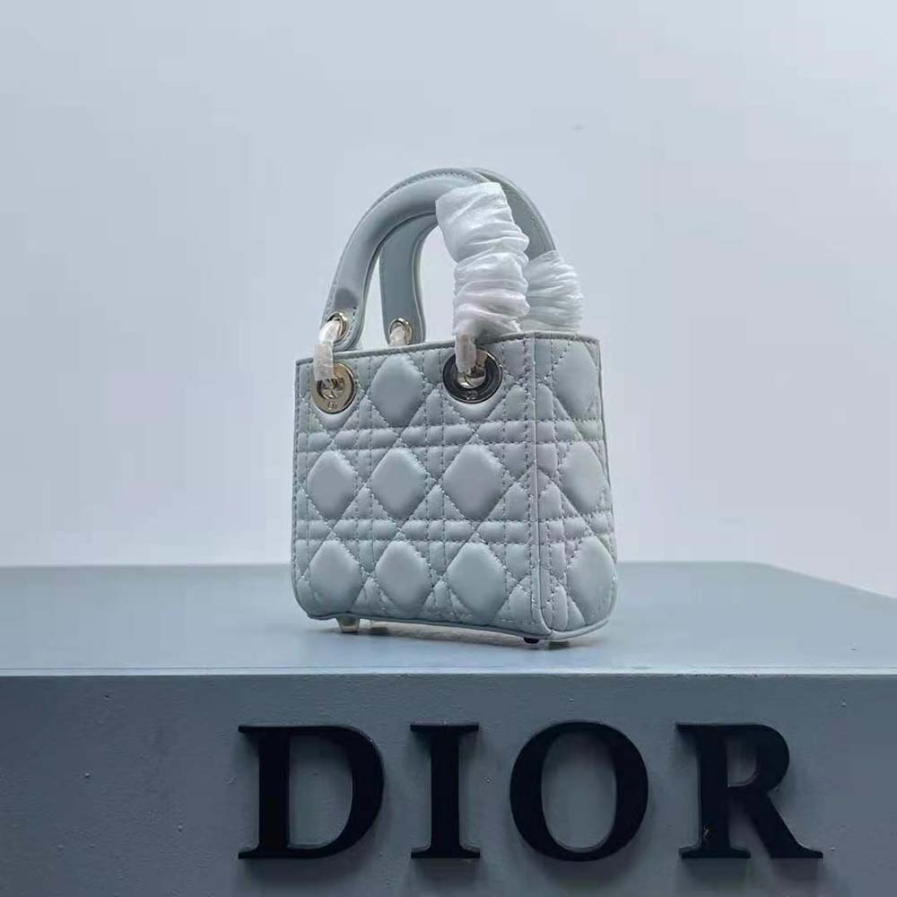 Dior Women Mini Lady Dior Bag Placid Blue Cannage Lambskin - image 5