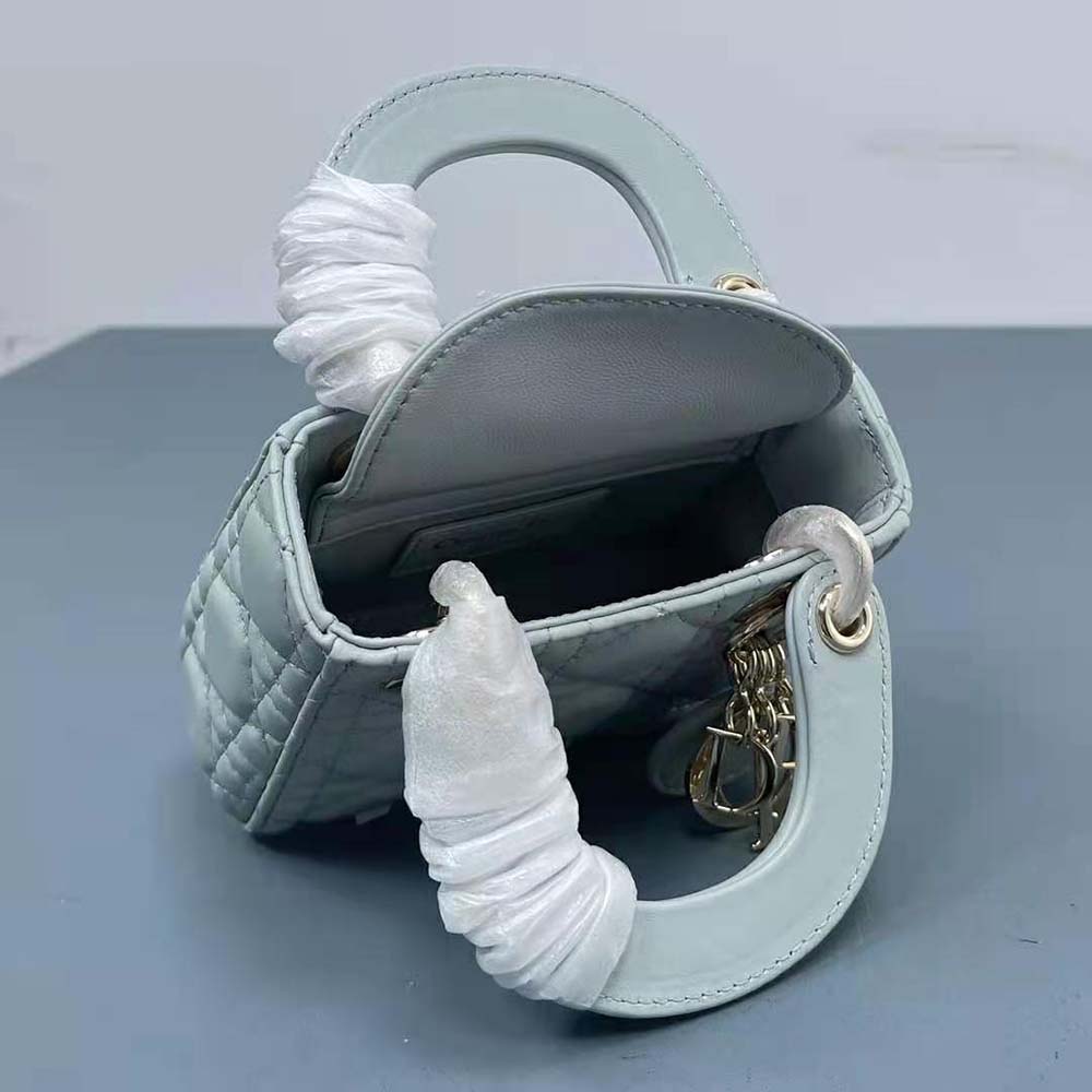 Dior Women Mini Lady Dior Bag Placid Blue Cannage Lambskin - image 6