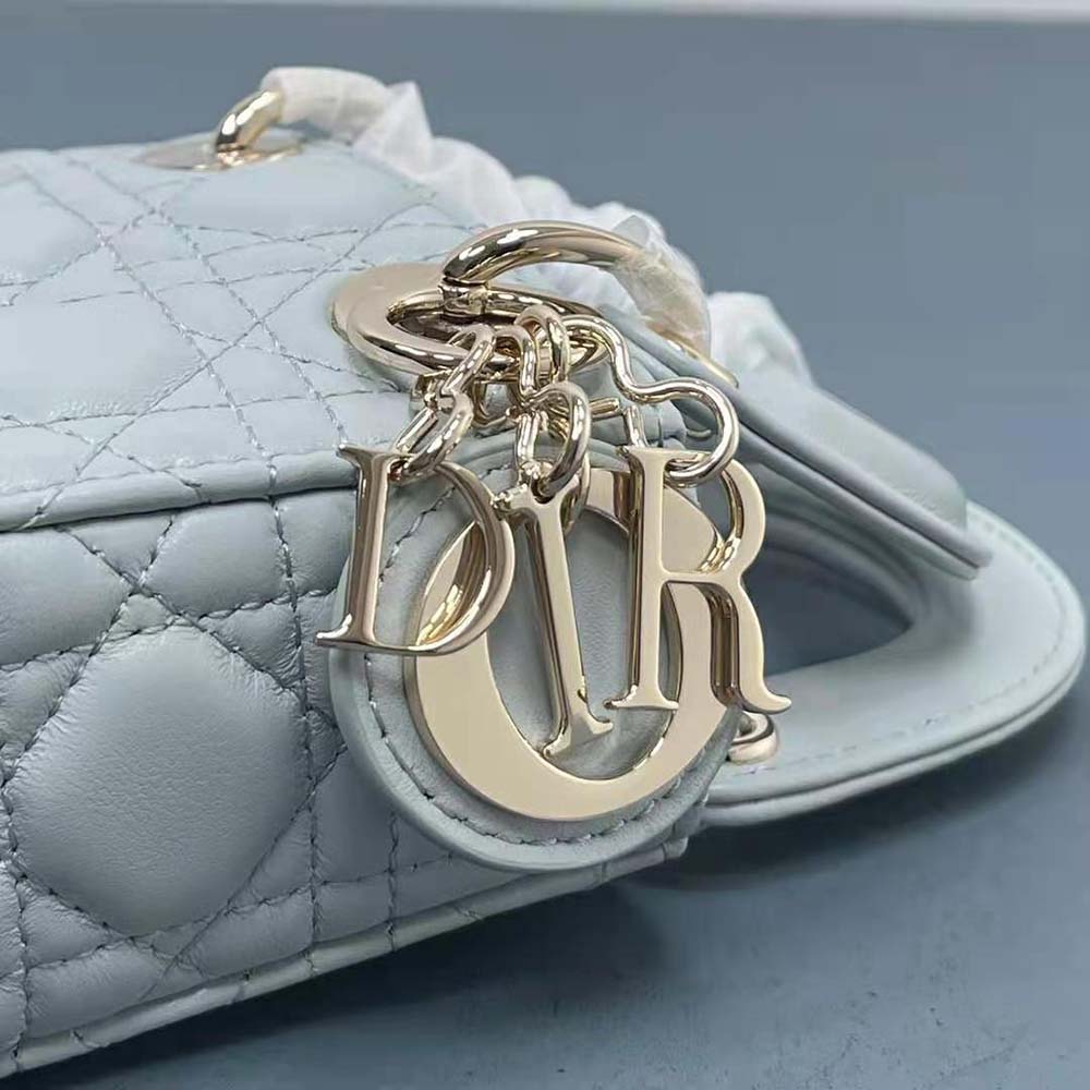 Dior Women Mini Lady Dior Bag Placid Blue Cannage Lambskin - image 7