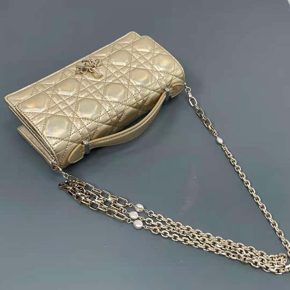 Dior Women Miss Dior Mini Bag Iridescent Metallic Gold-Tone Cannage Lambskin - image 5