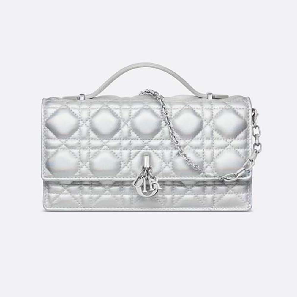 Front angle of Dior Women Miss Dior Mini Bag Iridescent Metallic Silver-Tone