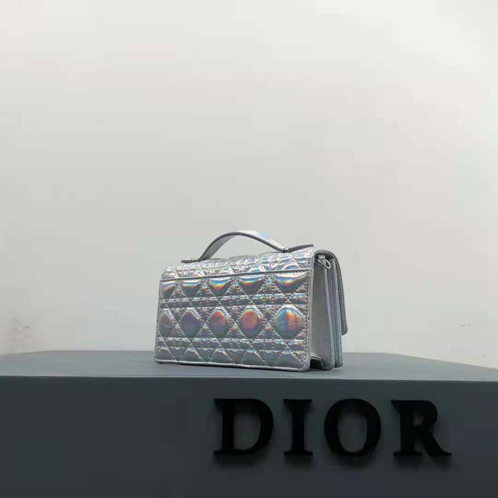 Dior Women Miss Dior Mini Bag Iridescent Metallic Silver-Tone Cannage Lambskin - image 4