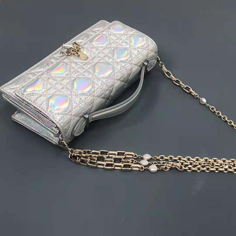 Dior Women Miss Dior Mini Bag Iridescent Metallic Silver-Tone Cannage Lambskin - image 5