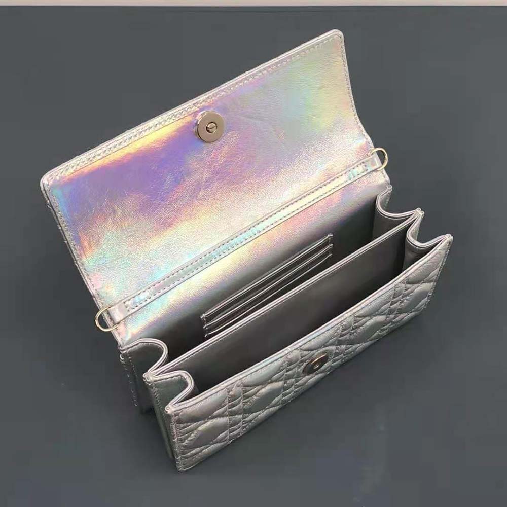 Dior Women Miss Dior Mini Bag Iridescent Metallic Silver-Tone Cannage Lambskin - image 6