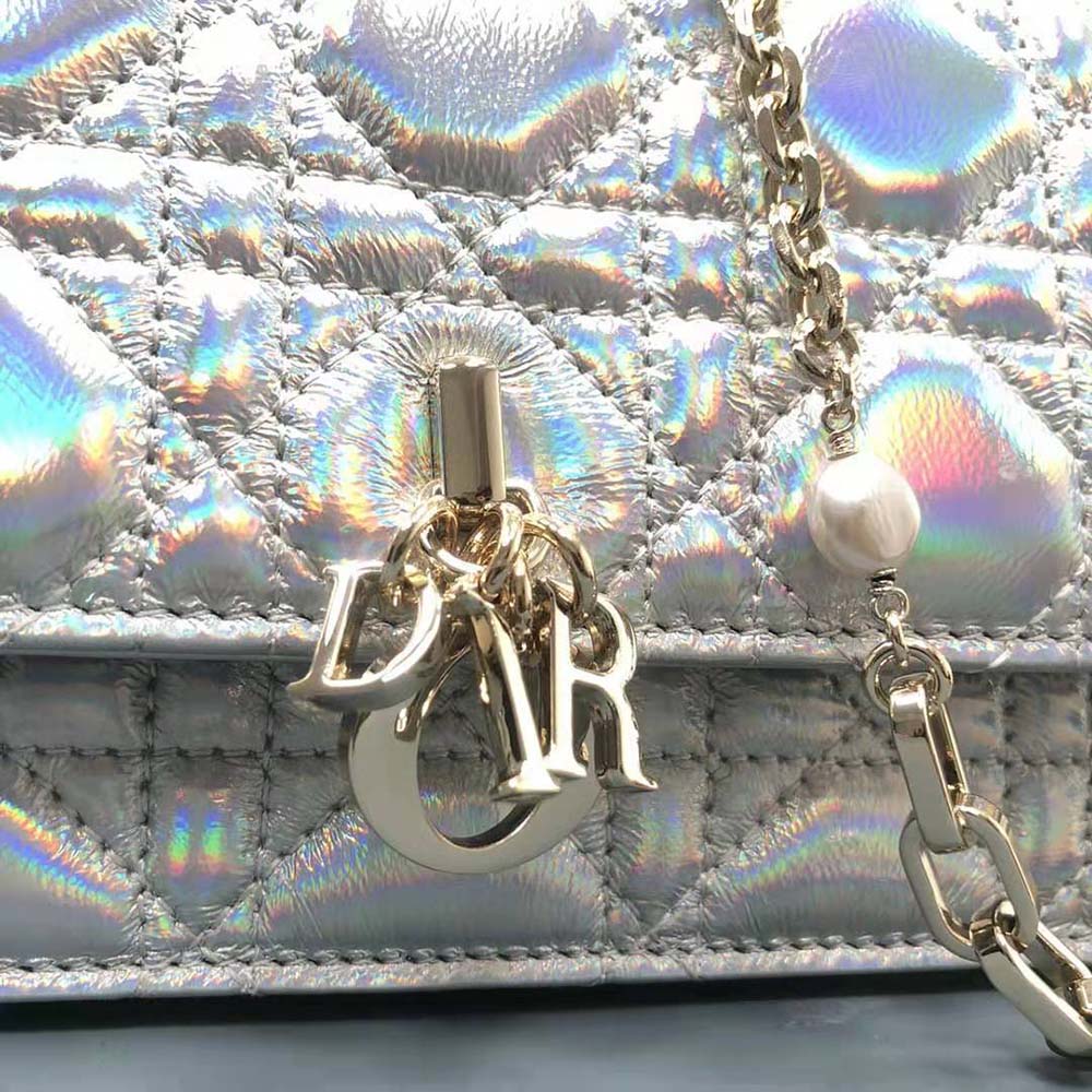 Dior Women Miss Dior Mini Bag Iridescent Metallic Silver-Tone Cannage Lambskin - image 7