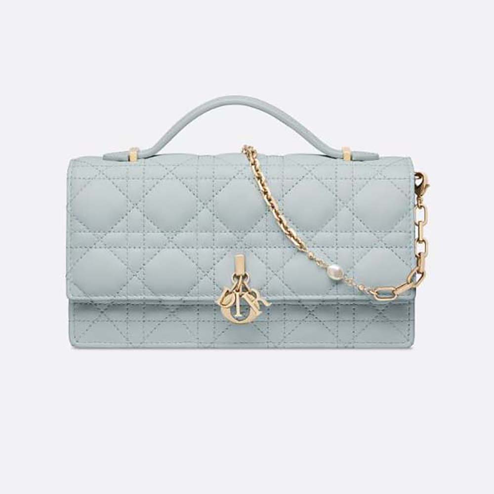 Front view of Dior Women Miss Dior Mini Bag Placid Blue Cannage Lambskin