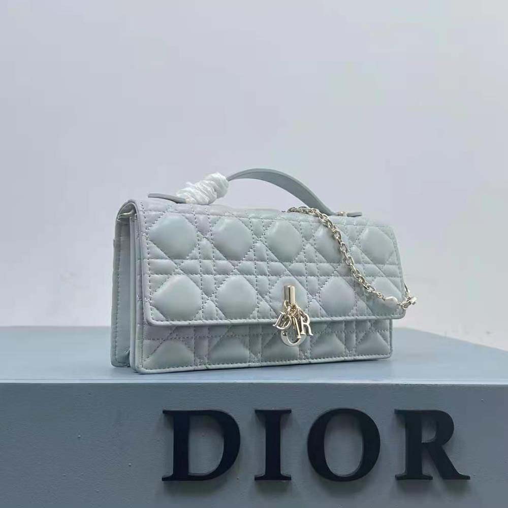 Side angle showing adjustable strap of Dior Women Miss Dior Mini Bag