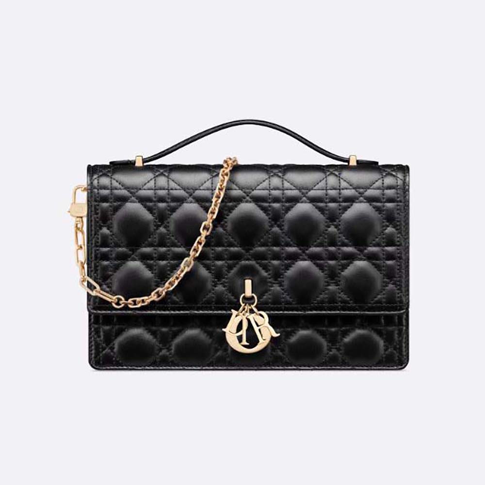 Front view of Dior Women Miss Dior Top Handle Bag Black Cannage Lambskin
