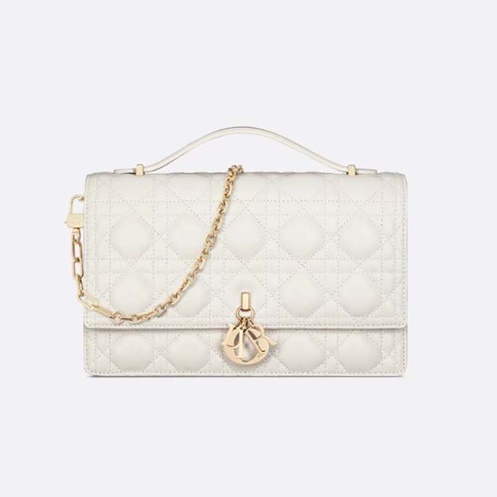 Front view of Dior Women Miss Dior Top Handle Bag Latte Cannage Lambskin