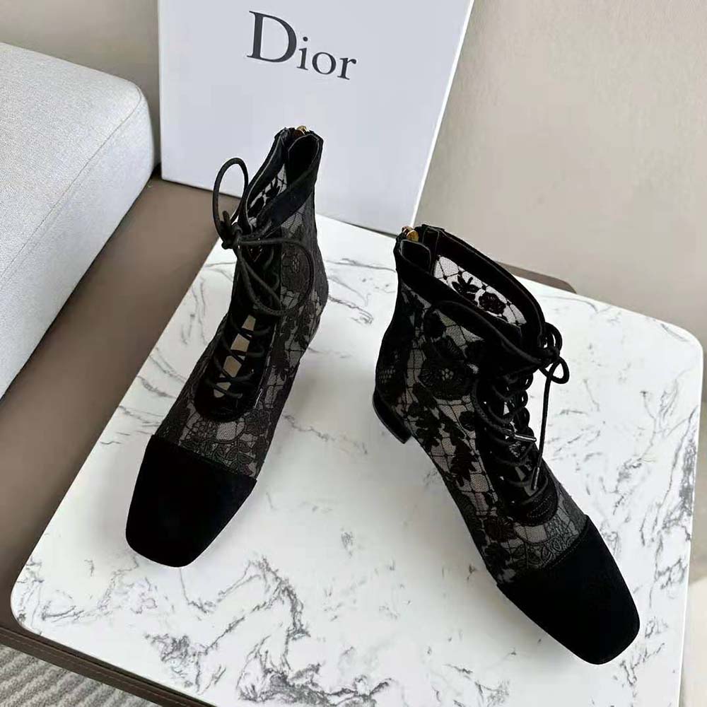 Dior Women Naughtily-d Ankle Boot Black Transparent Mesh and Suede Embroidered - image 4