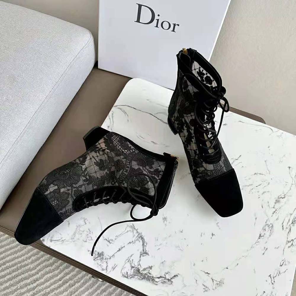 Dior Women Naughtily-d Ankle Boot Black Transparent Mesh and Suede Embroidered - image 6