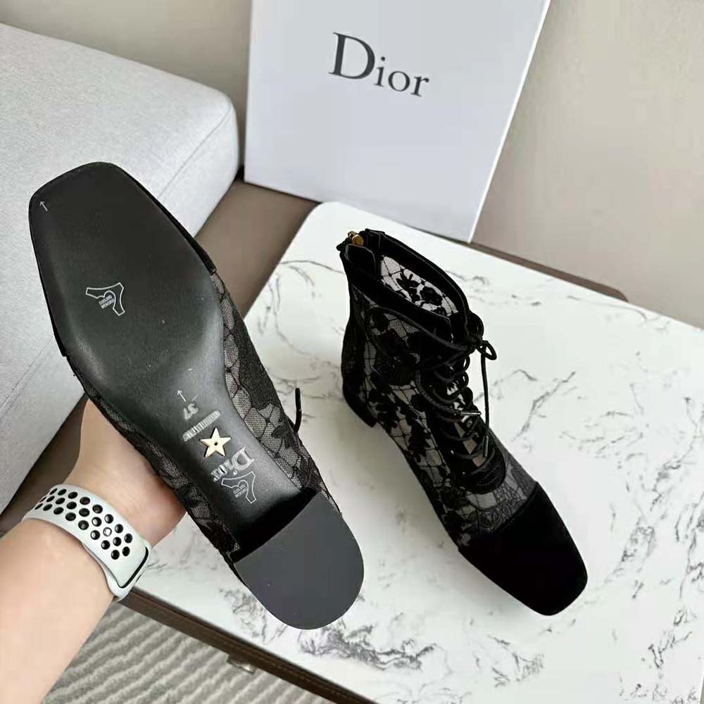 Dior Women Naughtily-d Ankle Boot Black Transparent Mesh and Suede Embroidered - image 10