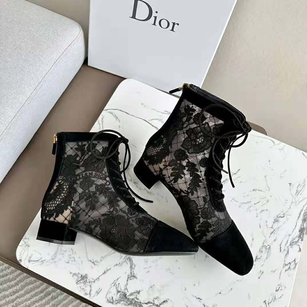 Dior Women Naughtily-d Ankle Boot Black Transparent Mesh and Suede Embroidered - image 5
