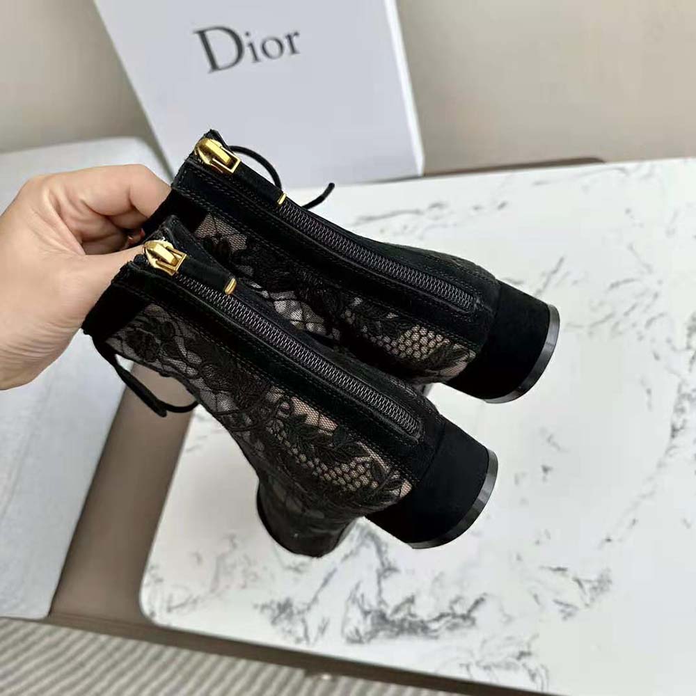 Dior Women Naughtily-d Ankle Boot Black Transparent Mesh and Suede Embroidered - image 9