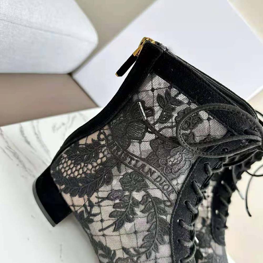 Dior Women Naughtily-d Ankle Boot Black Transparent Mesh and Suede Embroidered - image 7