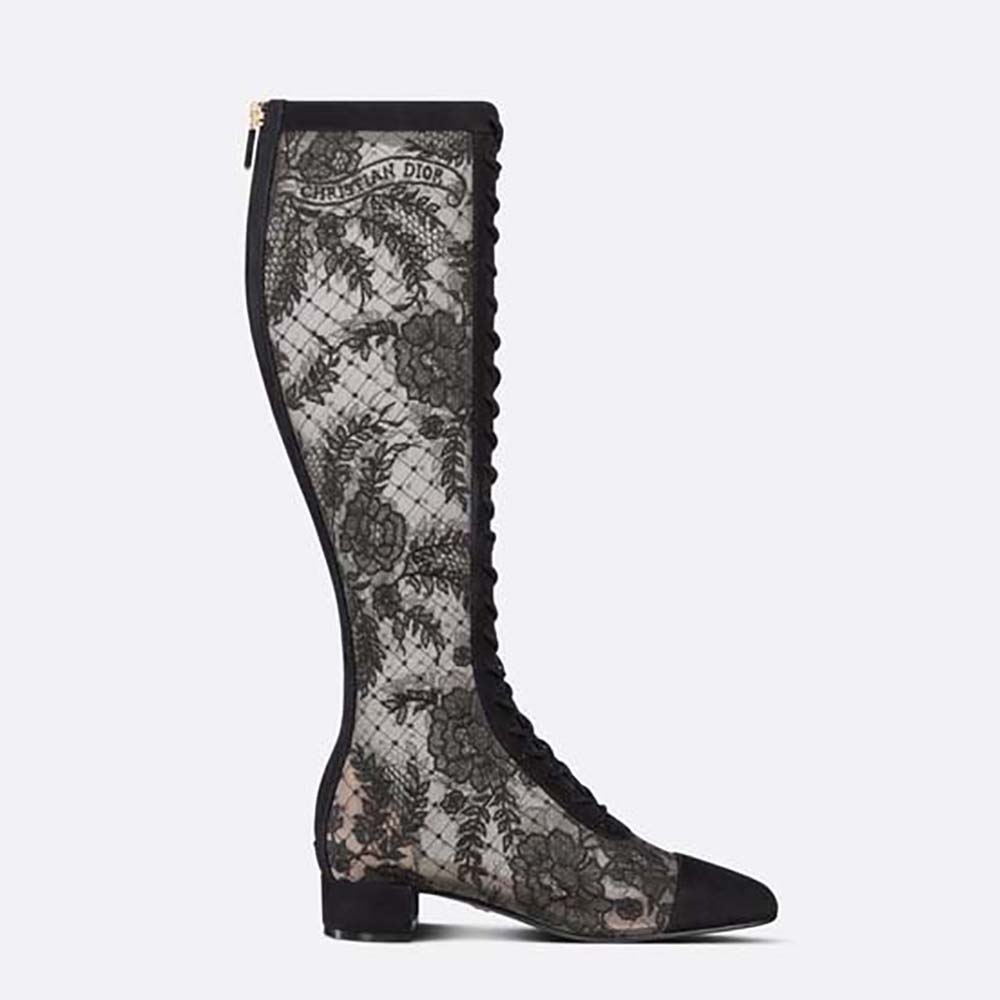 Front angle of Dior Women Naughtily-d Ankle Boot with rose embroidery