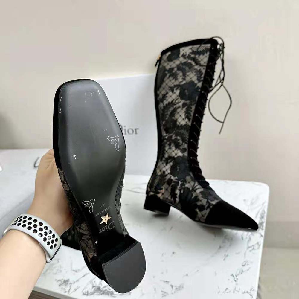 Dior Women Naughtily-d Ankle Boot Black Transparent Mesh and Suede Embroidered with Dior Roses Motif - image 10
