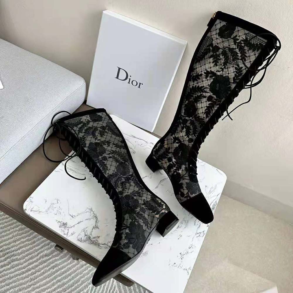 Dior Women Naughtily-d Ankle Boot Black Transparent Mesh and Suede Embroidered with Dior Roses Motif - image 4