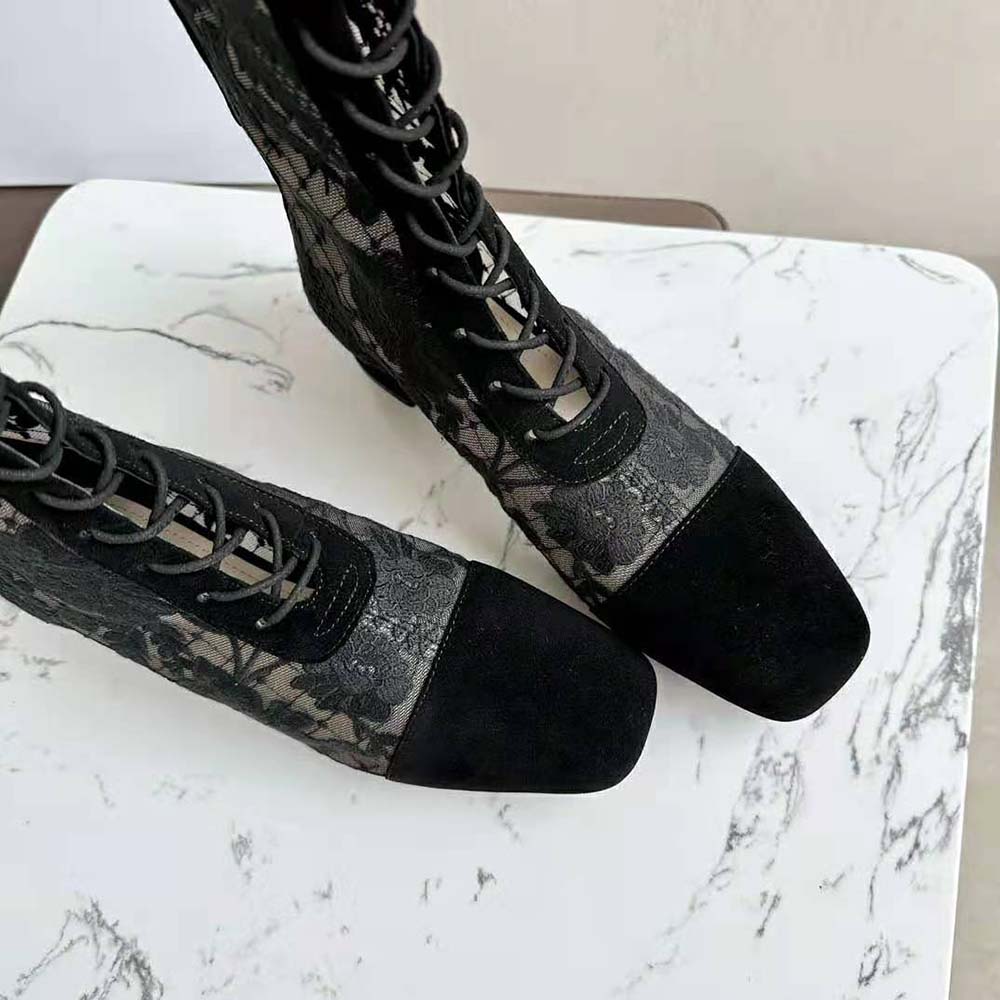 Dior Women Naughtily-d Ankle Boot Black Transparent Mesh and Suede Embroidered with Dior Roses Motif - image 7
