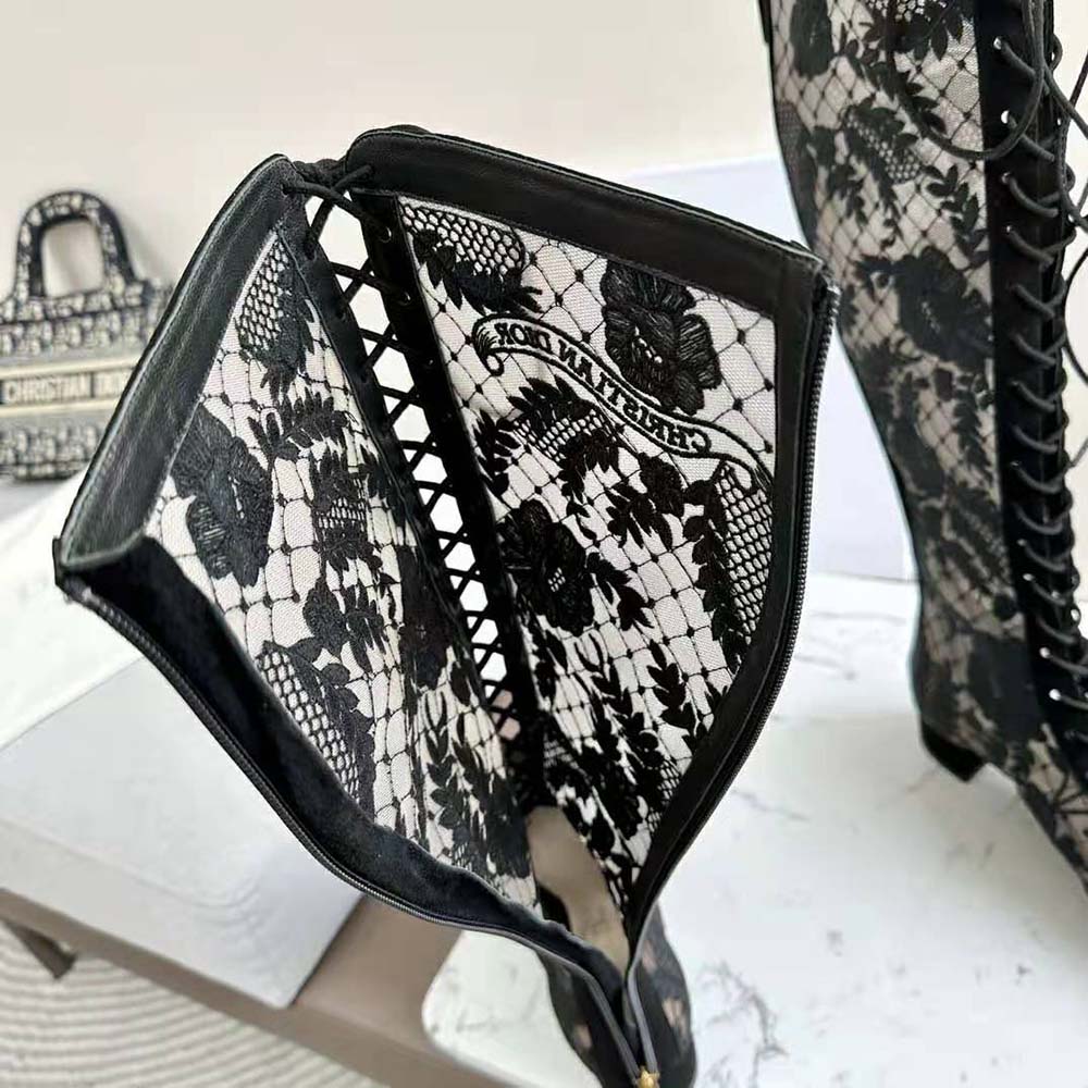 Dior Women Naughtily-d Ankle Boot Black Transparent Mesh and Suede Embroidered with Dior Roses Motif - image 8