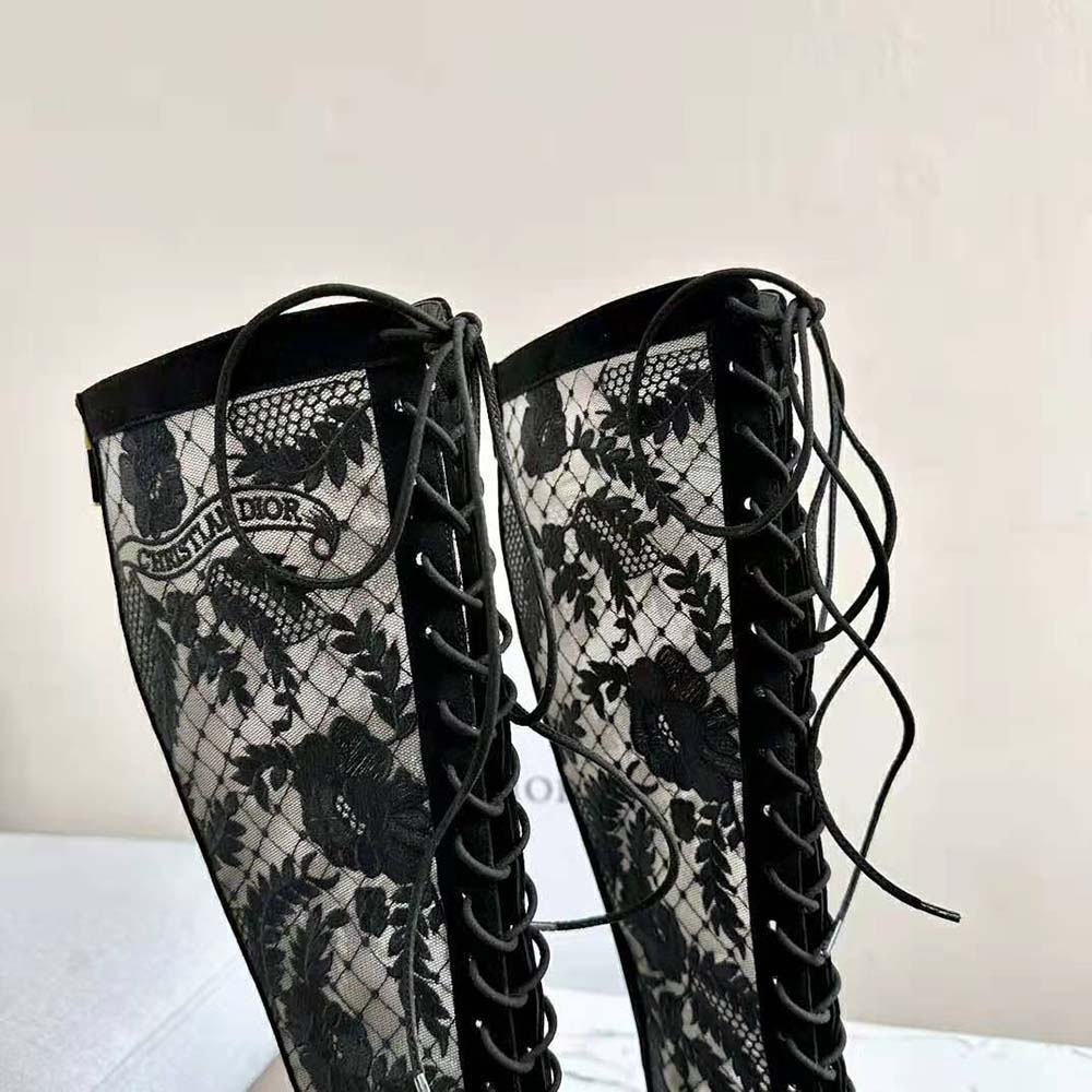 Dior Women Naughtily-d Ankle Boot Black Transparent Mesh and Suede Embroidered with Dior Roses Motif - image 6