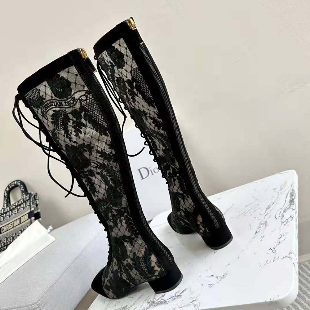 Dior Women Naughtily-d Ankle Boot Black Transparent Mesh and Suede Embroidered with Dior Roses Motif - image 5