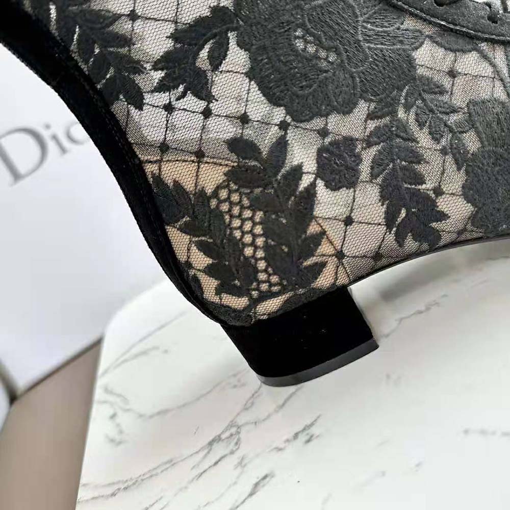 Dior Women Naughtily-d Ankle Boot Black Transparent Mesh and Suede Embroidered with Dior Roses Motif - image 9