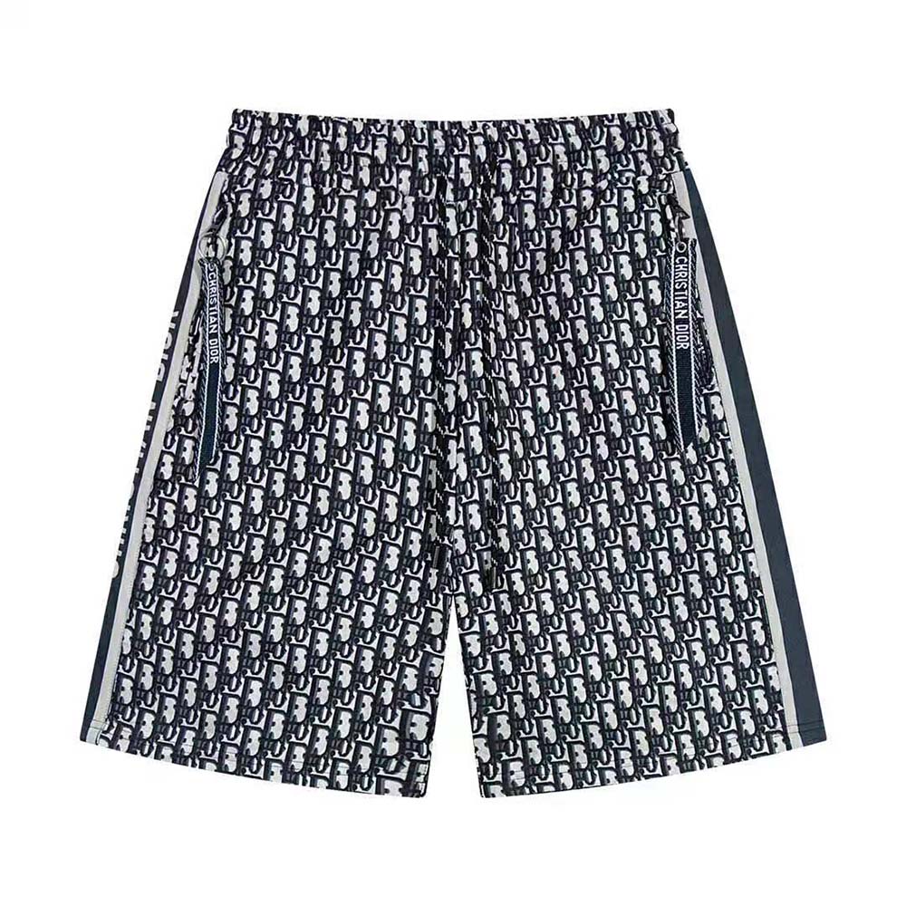 Front view of Dior Men Oblique Bermuda Shorts Blue Silk Twill showing tailored fit
