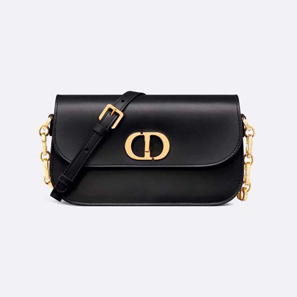Front view of Dior Women Small 30 Montaigne Avenue Bag in black box calfskin