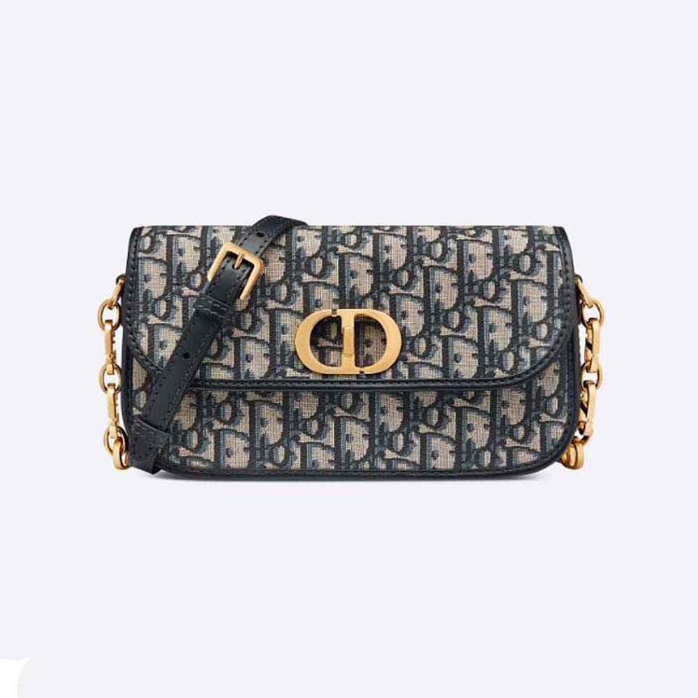 Front view of Dior Women Small 30 Montaigne Avenue Bag Blue Dior Oblique Jacquard