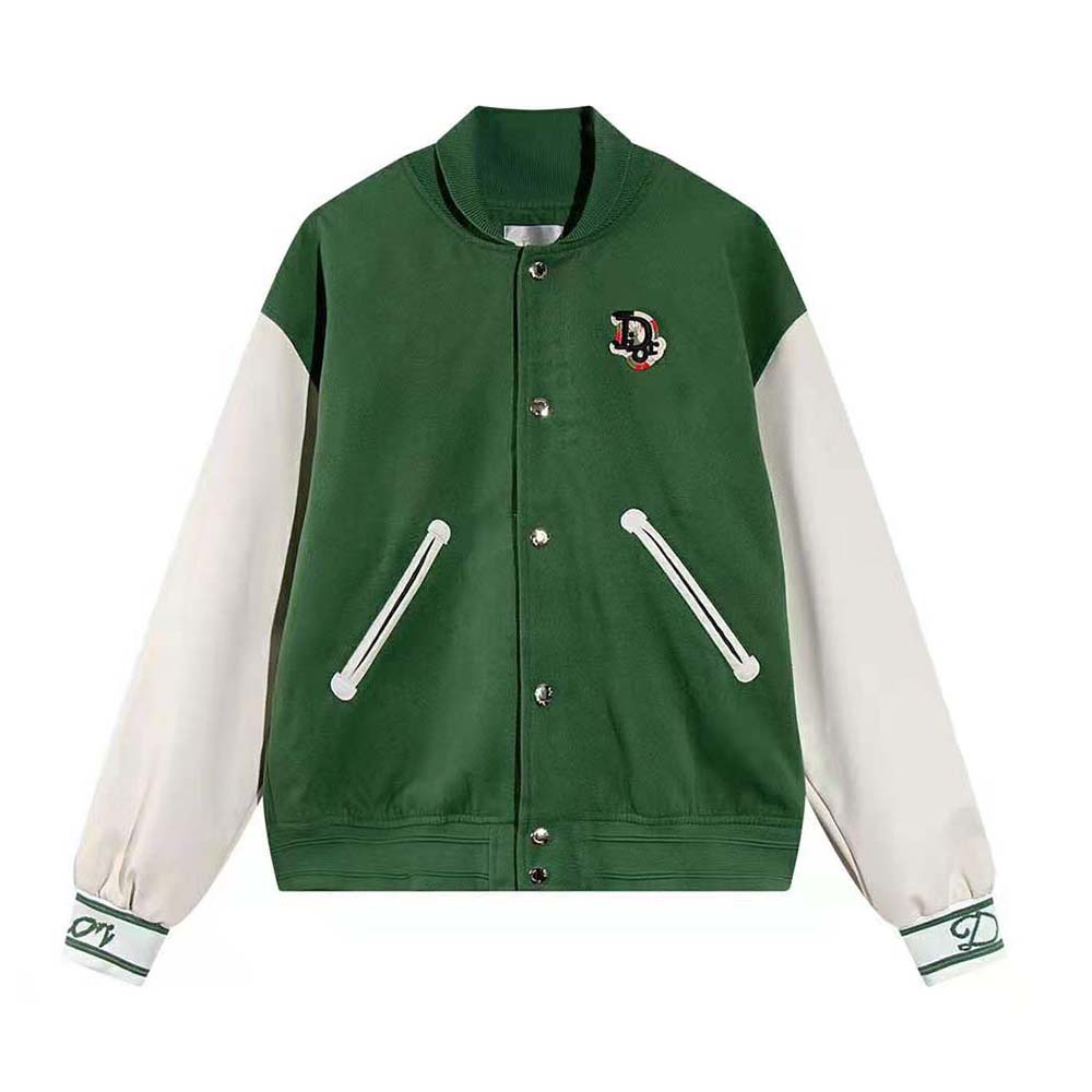 Front view of Dior Men Tears Blouson Green Leather Wool and Cashmere jacket