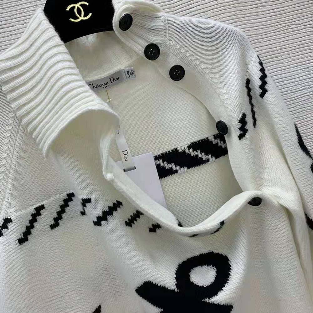Dior Men Turtleneck Sweater Ecru and Navy Blue Wool and Cashmere Knit with Signature - image 7