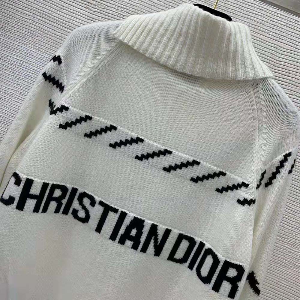 Dior Men Turtleneck Sweater Ecru and Navy Blue Wool and Cashmere Knit with Signature - image 8