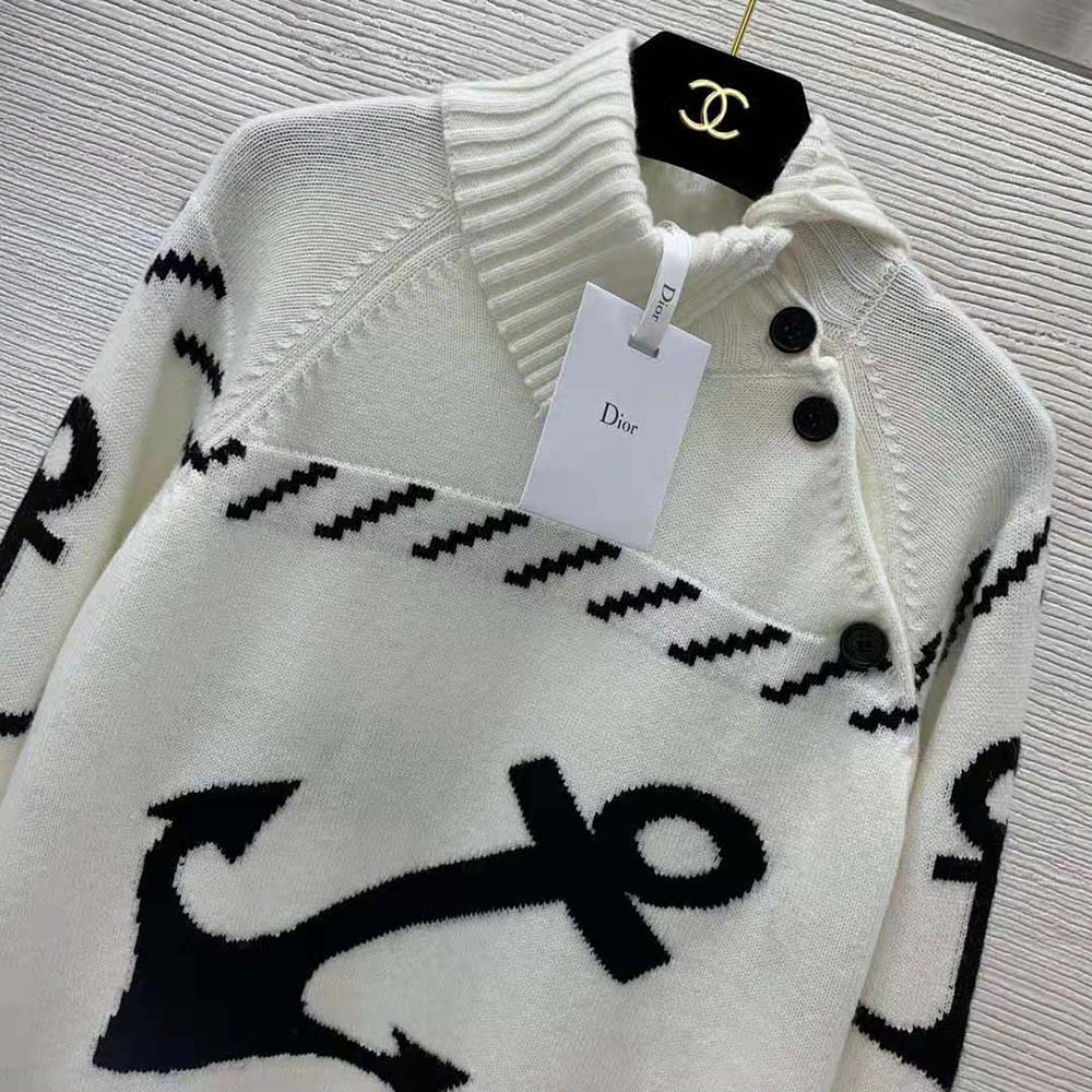 Dior Men Turtleneck Sweater Ecru and Navy Blue Wool and Cashmere Knit with Signature - image 6
