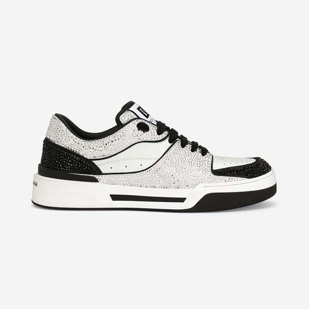 Side view of Dolce Gabbana D&G Unisex Calfskin New Roma Sneakers black leather
