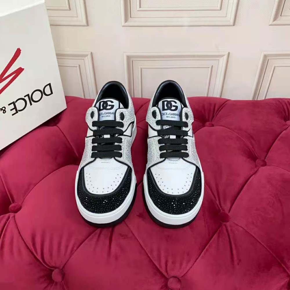 Close-up of fusible rhinestone detail on Dolce Gabbana D&G New Roma Sneakers