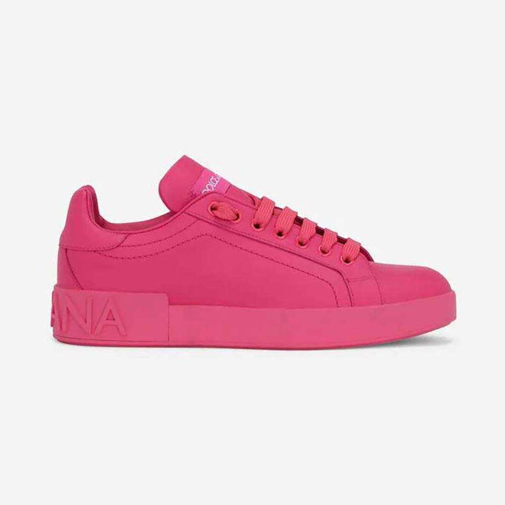 Side view of Dolce Gabbana D&G Women Calfskin Portofino Sneakers-Rose