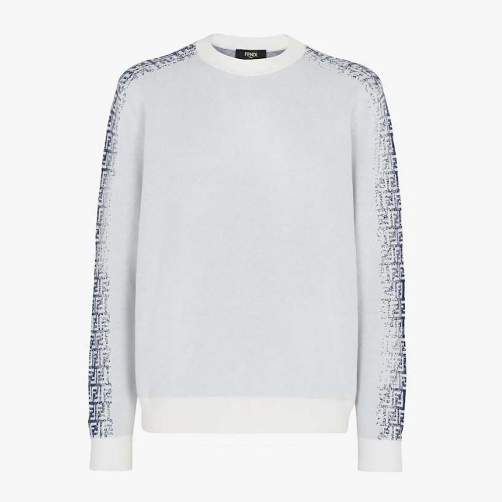 Front view of Fendi Men White Cotton Sweater with FF Motif