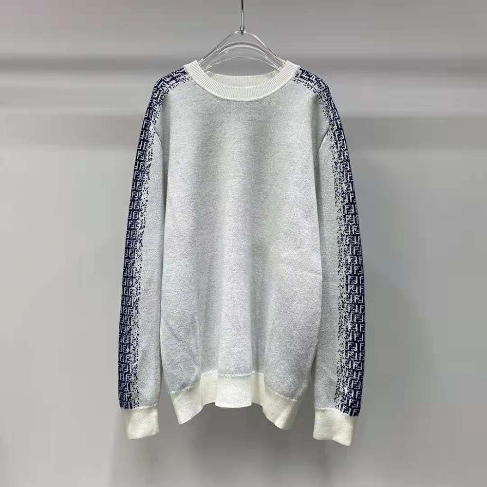 Close-up of embossed FF logo on Fendi Men White Cotton Sweater