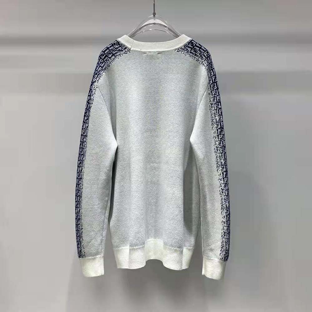 Side angle showing ribbed cuffs on Fendi Men White Cotton Sweater