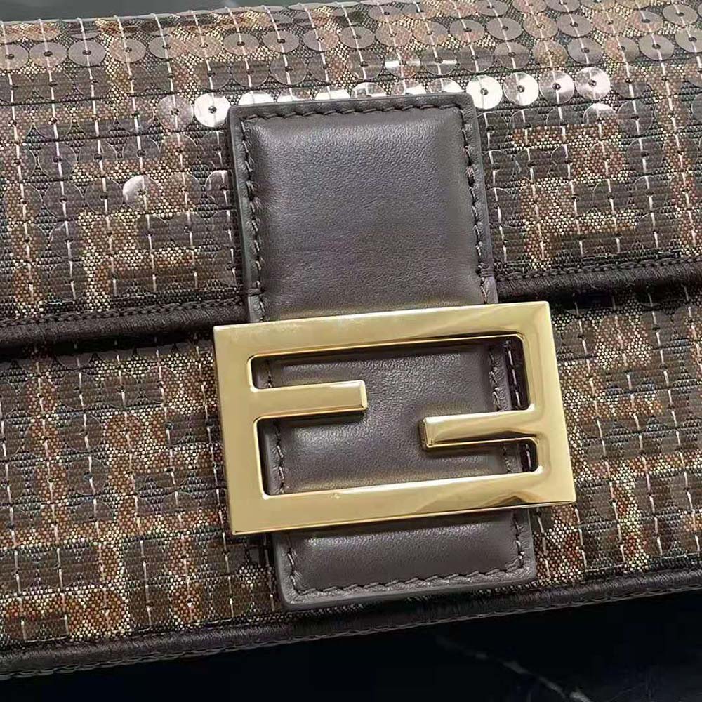 Fendi Women Baguette Mini Brown FF Jacquard Fabric Bag with Sequins - image 7