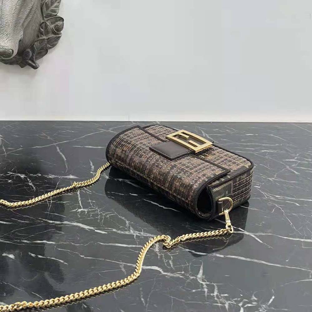 Fendi Women Baguette Mini Brown FF Jacquard Fabric Bag with Sequins - image 5
