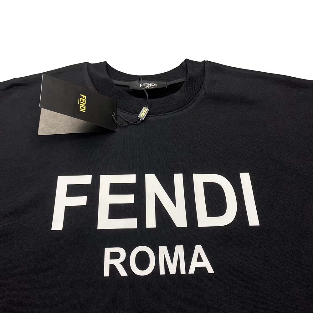Side angle highlighting soft wool texture of Fendi Men Black Wool Sweater-Black