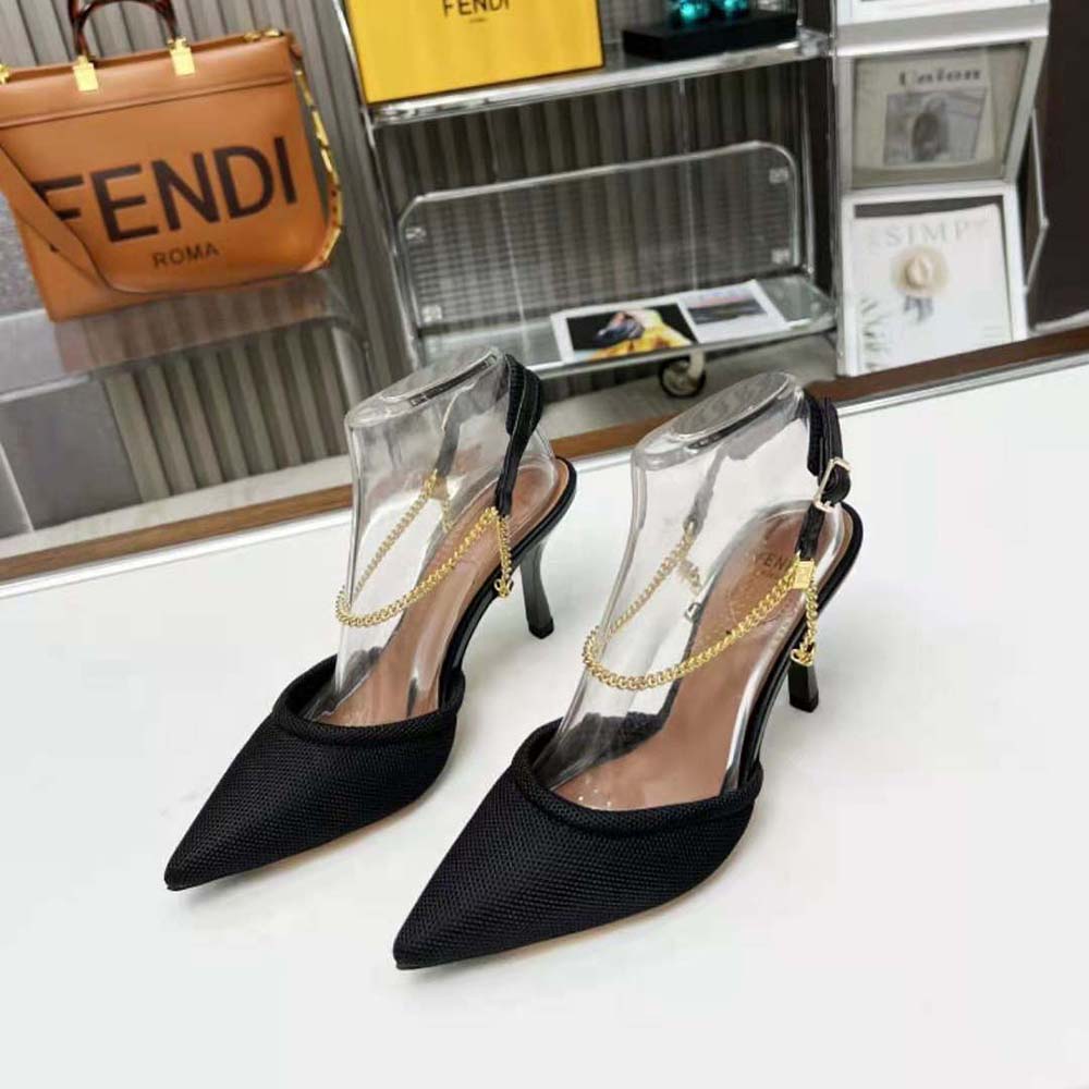 Fendi Women Colibrì Lite Black Mesh High-heeled Slingbacks - image 4